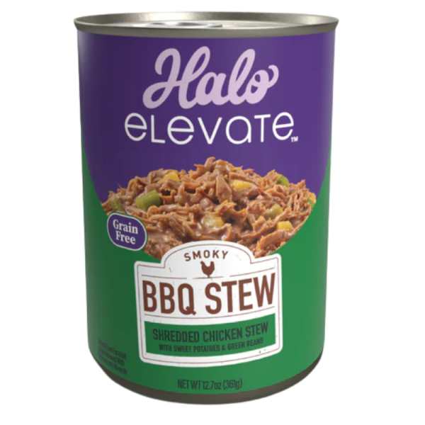 Halo Elevate Dog Smoky BBQ Stew Grain Free Shredded Chicken Stew w/ Sweet Potatoes & Green Beans 12.7 oz