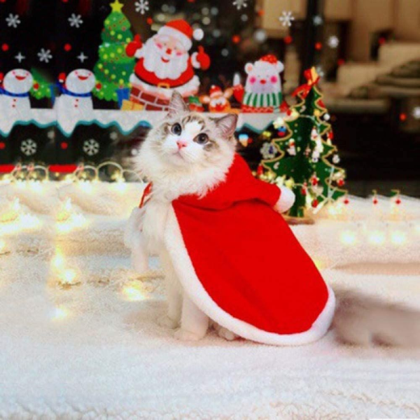 Capa con Capucha para Mascotas Navidad, Rojo/Blanco