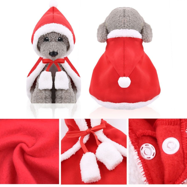 Capa con Capucha para Mascotas Navidad, Rojo/Blanco - Imagen 3