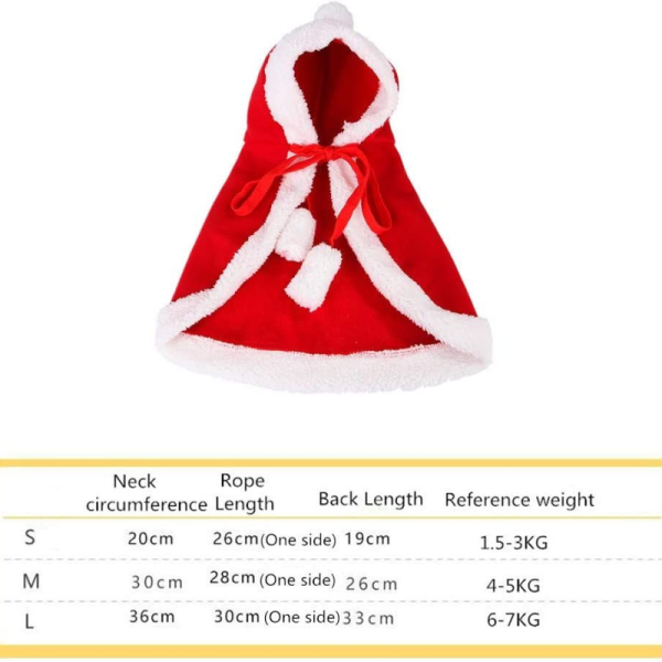 Capa con Capucha para Mascotas Navidad, Rojo/Blanco - Imagen 5