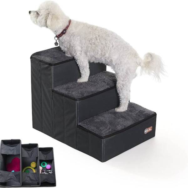 Escalera plegable para mascotas con almacenamiento para perros y gatos